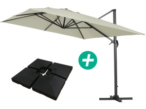 Parasol vrijhangend tuin zweefparasol Aluminium "Sun 4" - Rechthoekig - 3 x 4 m - Ecru - Inclusief parasolvoet tegel / parasolte
