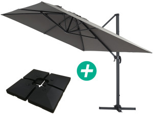 Parasol vrijhangend tuin zweefparasol Aluminium "Sun 4" - Rechthoekig - 3 x 4 m - Grijs - Inclusief parasolvoet tegel / parasolt