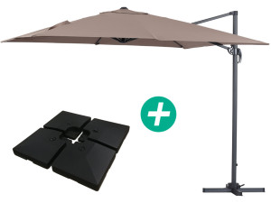 Parasol vrijhangend tuin zweefparasol Aluminium "Sun 3" - Vierkant - 3 x 3 m - Taupe - grijs bruin - Inclusief parasolvoet tegel