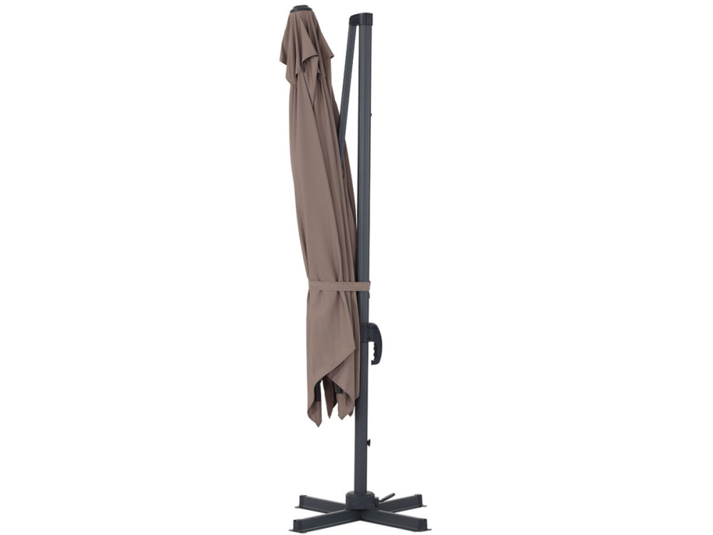 Parasol vrijhangend tuin zweefparasol Aluminium "Sun 3" - Vierkant - 3 x 3 m - Taupe - grijs bruin - Inclusief parasolvoet tegel