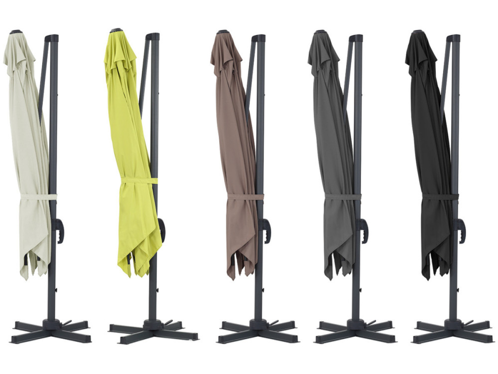 Parasol vrijhangend tuin zweefparasol Aluminium "Sun 3" - Vierkant - 3 x 3 m - Taupe - grijs bruin - Inclusief parasolvoet tegel
