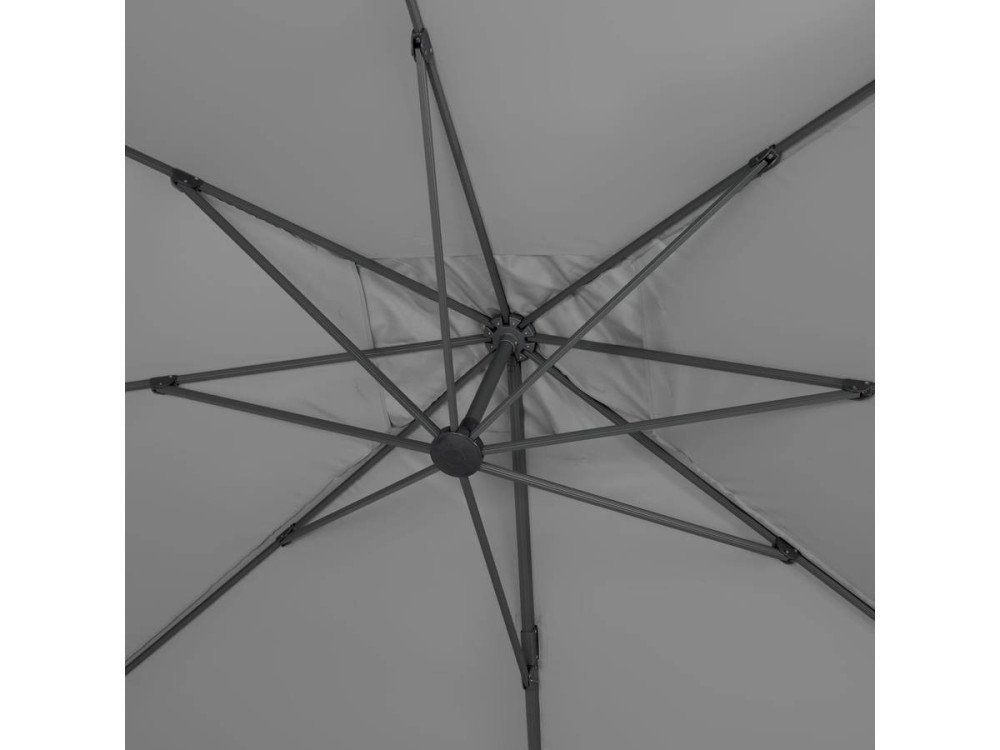 Parasol vrijhangend tuin zweefparasol Aluminium "Sun 3" - Vierkant - 3 x 3 m - Grijs - Inclusief parasolvoet tegel / parasoltege