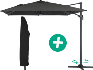 Parasol vrijhangend tuin zweefparasol Aluminium "Sun 4" - Rechthoekig - 3 x 4 m + beschermhoes - Zwart