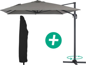 Parasol vrijhangend tuin zweefparasol Aluminium "Sun 4" - Rechthoekig - 3 x 4 m + beschermhoes - Grijs