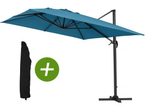 Parasol vrijhangend tuin zweefparasol Aluminium "Sun 4" - Rechthoekig - 3 x 4 m - Blauw + beschermhoes parasol
