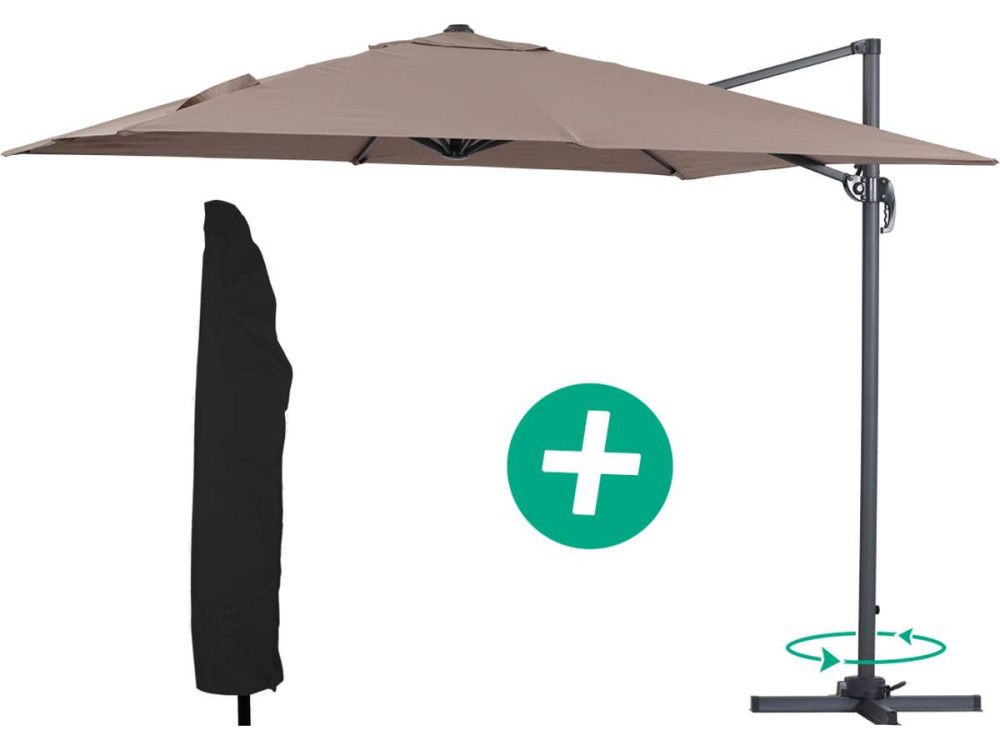 Alu "Sun 3" gedeporteerde tuinparasol - Vierkant - 3 x 3 m - Taupe + beschermhoes