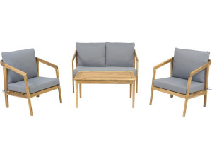 Presley" houten tuinset met kussens - 4 zits - Grijs