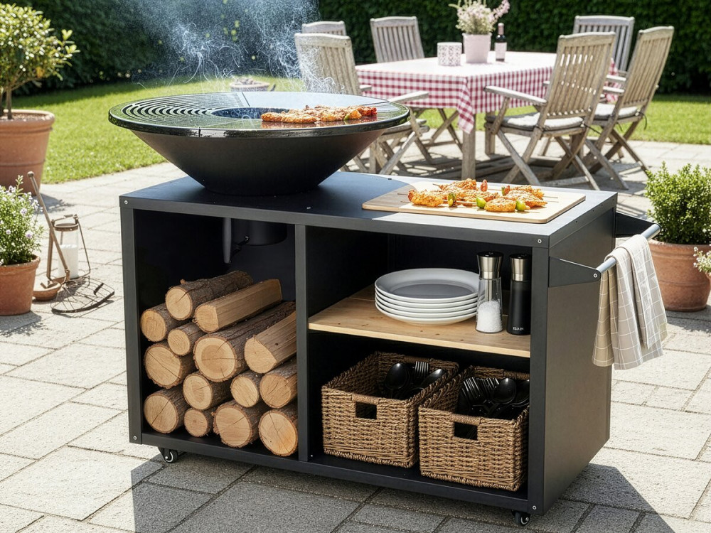 Maréchal" houtskool en hout barbecue plancha vuurkorf - Ø 81 cm - Zwart