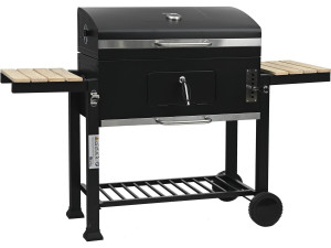 Marquis" houtskoolbarbecue met zijplanken en verstelbare grillroosters - Zwart