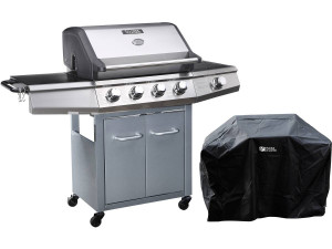 Gas BBQ gasbarbecue barbecue met led "Bingo 5" - 5 branders waarvan 1 zijbrander - 15,2 kW + beschermhoes - Zilver