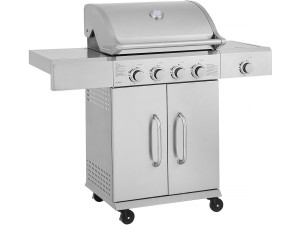 Roestvaststalen gasbarbecue met 5 branders inclusief 1 "Brazzo" zijbrander - 118 x 57 x 104 cm - Lichtgrijs