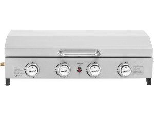 Plancha gas 4 branders bbq gasgrill bakplaat met deksel "Fasto" - 10 kW - Grijs