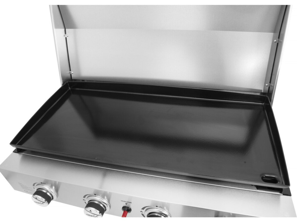Plancha gas 4 branders bbq gasgrill bakplaat met deksel "Fasto" - 10 kW - Grijs