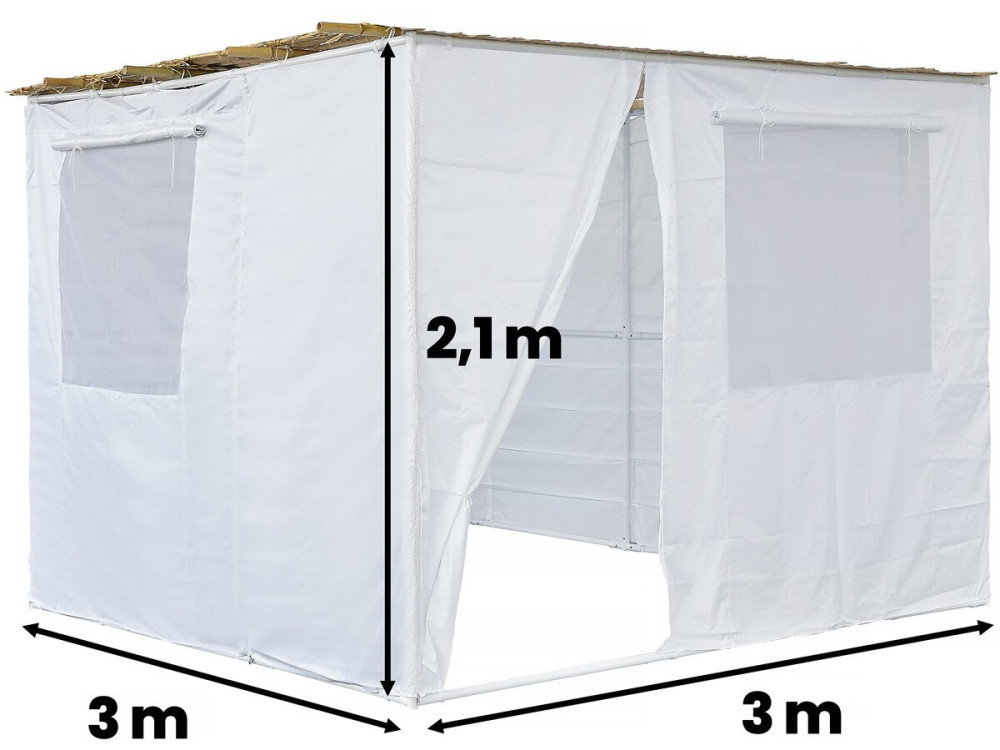 Soeka Sukkah loofhut "Nina" aanpasbaar 3 x 3 m met 3 bamboerollen en 3 houten latten