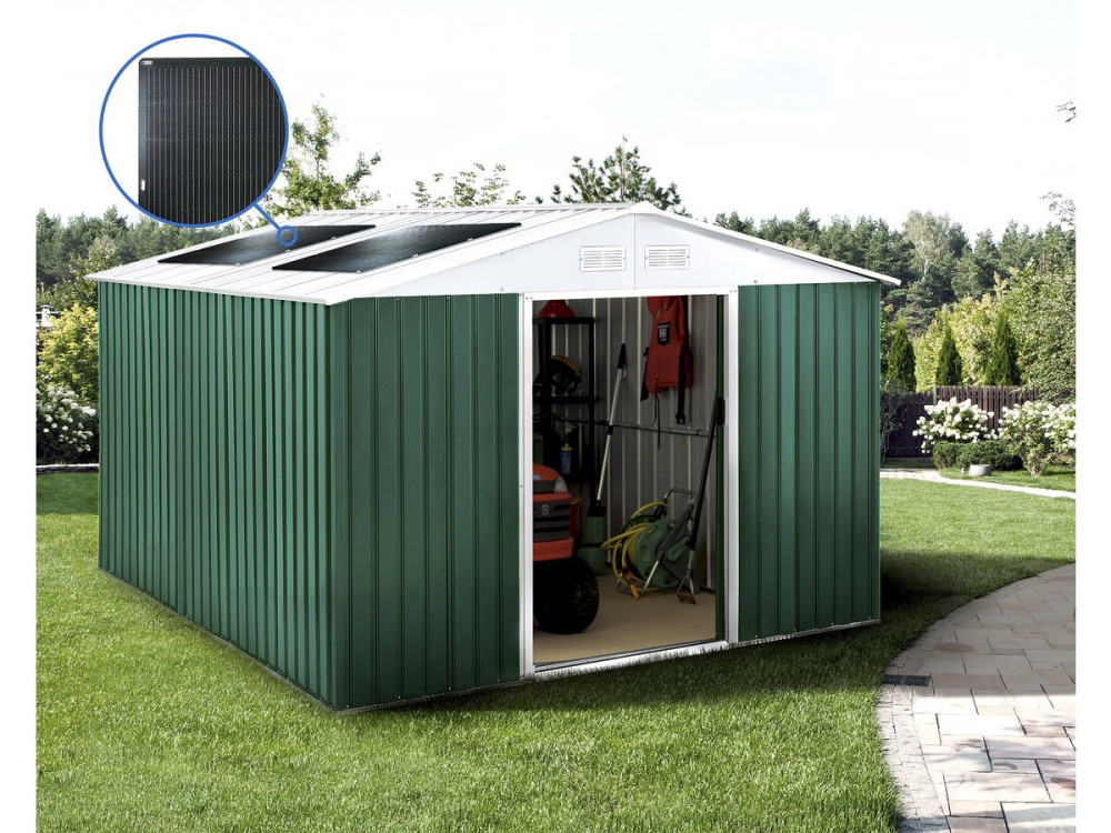 Tuinhuisje metaal - "Rosas " - 10,85 m² met zonnepanelen - Groen