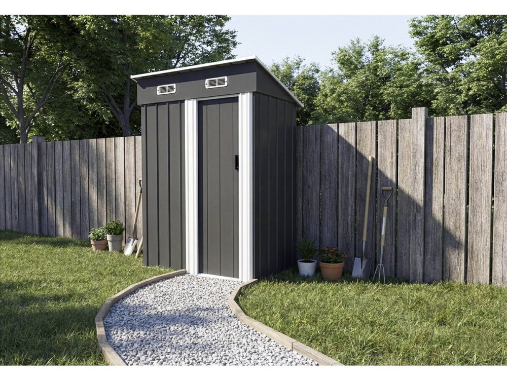 Memphis" metalen tuinhuisje met schuifdeur - 1.36 m² - Grijs