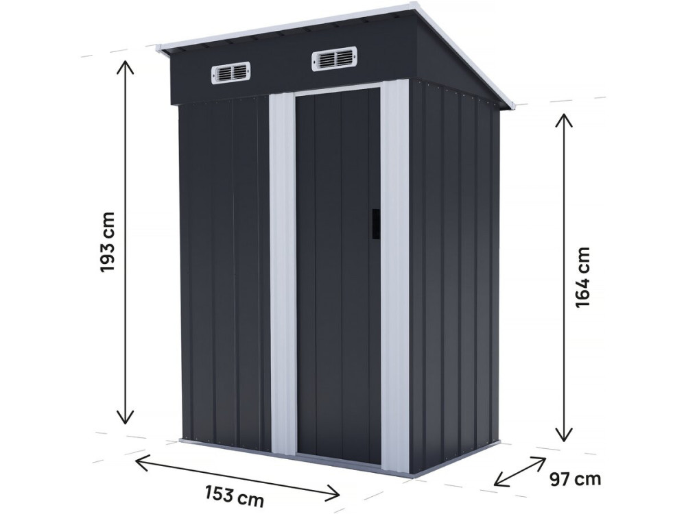 Memphis" metalen tuinhuisje met schuifdeur - 1.36 m² - Grijs