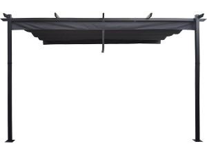 Pergola terrasoverkapping aanbouw aluminium harmonicadoek schaduwdoek zonwering verstelbaar -  3 x 4 m -  Grijs