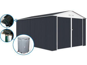 Garage auto schuur metaal "Houston" - 18,56 m² met goot en regenton waterreservoir - Antraciet