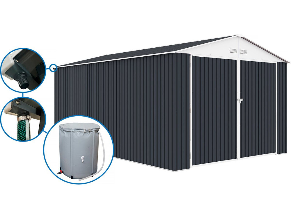 Garage auto schuur metaal "Houston" - 18,56 m² met goot en regenton waterreservoir - Antraciet