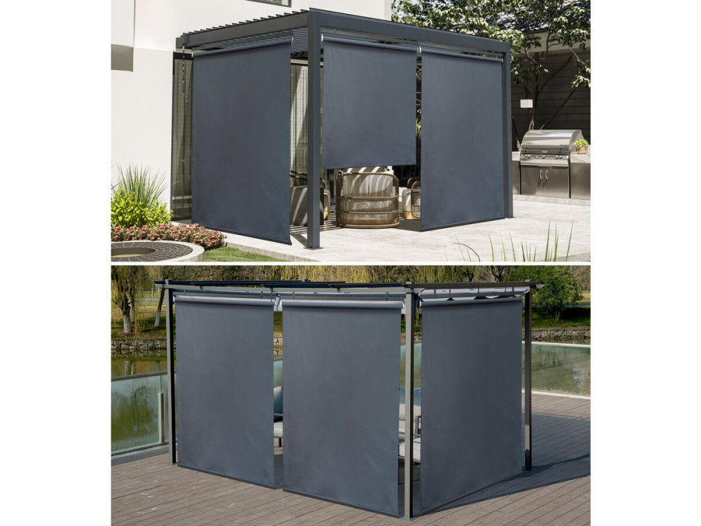 Pergola rolgordijn zonwering set 3 stuks - 124,5 x 225 cm - Grijs antraciet