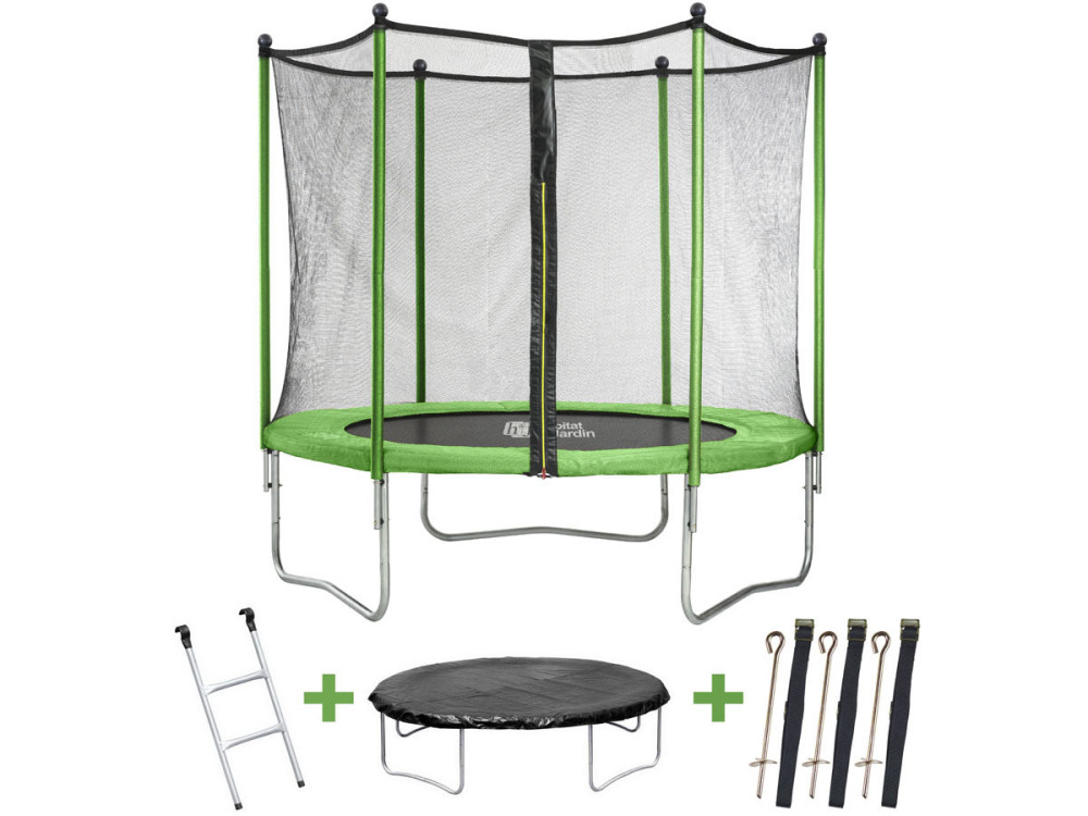 Trampoline buiten outdoor "Yoopi" - Ø 305 cm - Met net + ladder + beschermhoes + verankeringsset