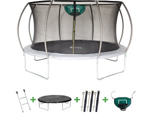 Trampoline 305 cm rond met veiligheidsnet buiten "Jumper" met basketbal ring - Ø 425 cm - Grijs