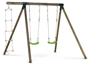 Houten schommel speeltoestel "Timo" - Met 2 schommels en 1 touwladder