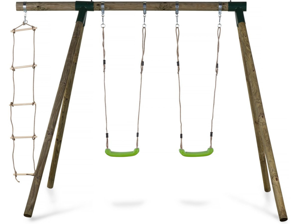 Houten schommel speeltoestel "Timo" - Met 2 schommels en 1 touwladder
