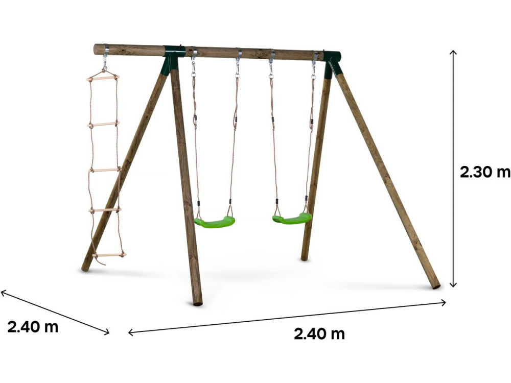 Houten schommel speeltoestel "Timo" - Met 2 schommels en 1 touwladder