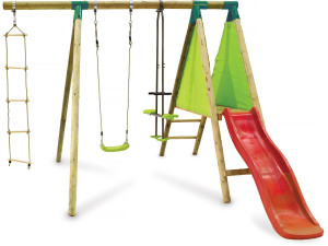 Houten schommel speeltoestel "Kida" - met 1 glijbaan - 1 schommel - 1 duo schommel - 1 gondel