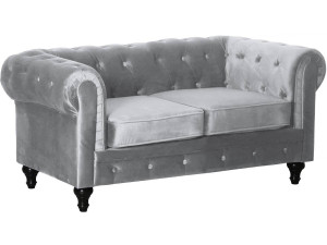 Bank bankstel velours fluweel Chesterfield "Aliza" - 157 x 82 x 70 cm - 2 zits - Grijs