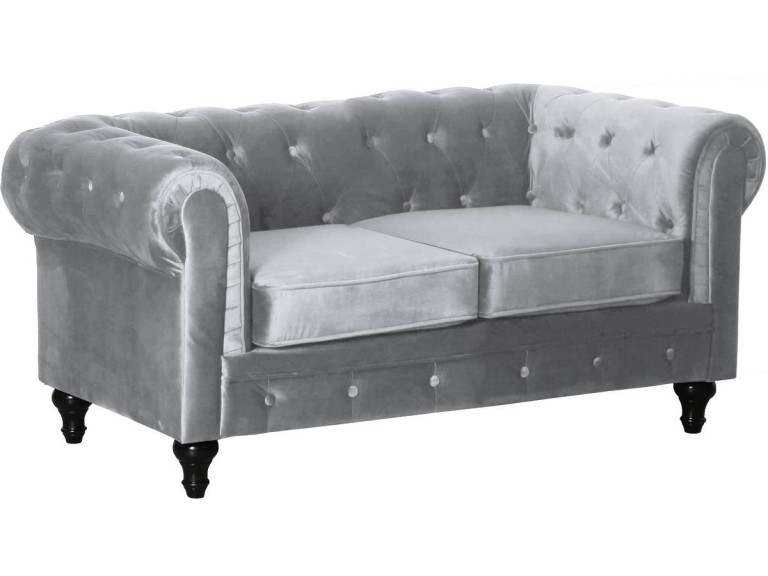 Bank bankstel velours fluweel Chesterfield "Aliza" - 157 x 82 x 70 cm - 2 zits - Grijs