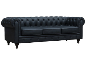 Bank bankstel Chesterfield "Aliza" - 208 x 82 x 70 cm - 3 zits - Zwart