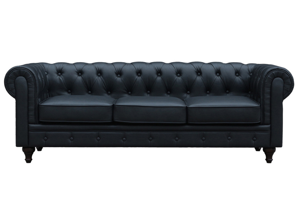 Bank bankstel Chesterfield "Aliza" - 208 x 82 x 70 cm - 3 zits - Zwart