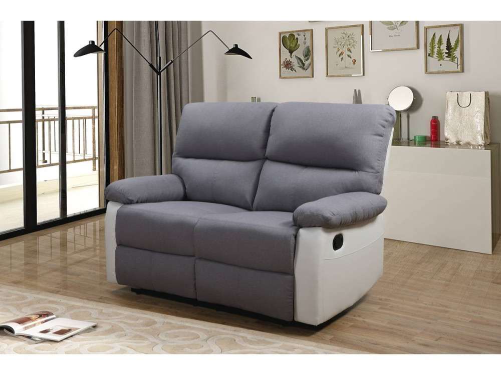 Relaxfauteuil relaxstoel verstelbaar bank "Lincoln" - 147 x 89 x 103 cm - 2 zits - Wit / Lichtgrijs