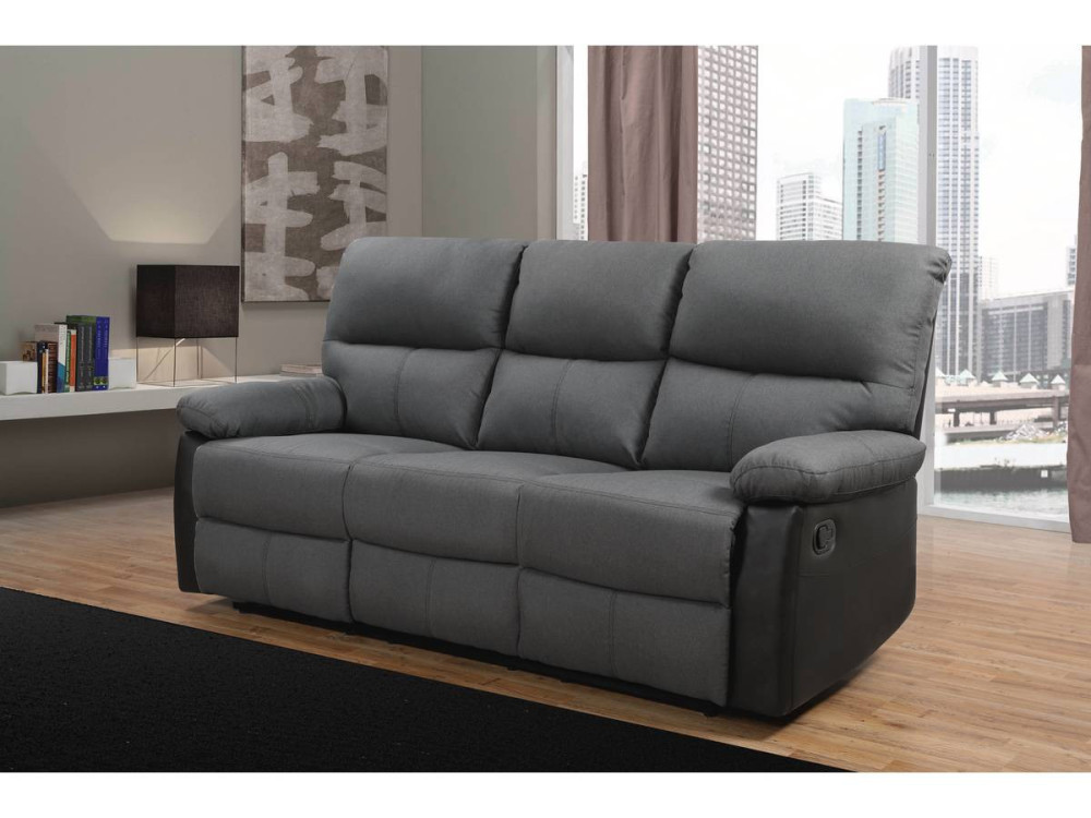 Relaxfauteuil relaxstoel verstelbaar bank "Lincoln" - 3 zits - Zwart / Donkergrijs