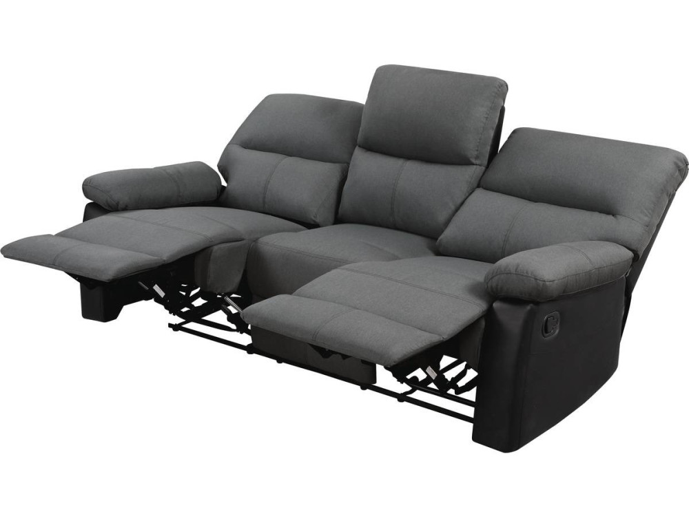 Relaxfauteuil relaxstoel verstelbaar bank "Lincoln" - 3 zits - Zwart / Donkergrijs