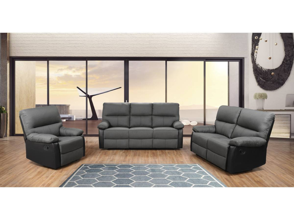 Relaxfauteuil relaxstoel verstelbaar bank "Lincoln" - 3 zits - Zwart / Donkergrijs