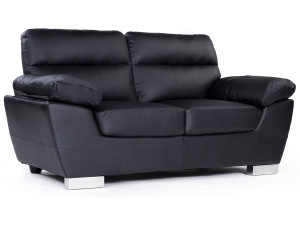 Bank gereconstrueerd leer en pvc meubel bankstel "Dallas" - 169 x 88 x 90 cm - 2 zits - Zwart