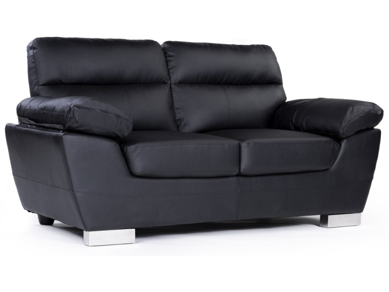 Bank gereconstrueerd leer en pvc meubel bankstel "Dallas" - 169 x 88 x 90 cm - 2 zits - Zwart