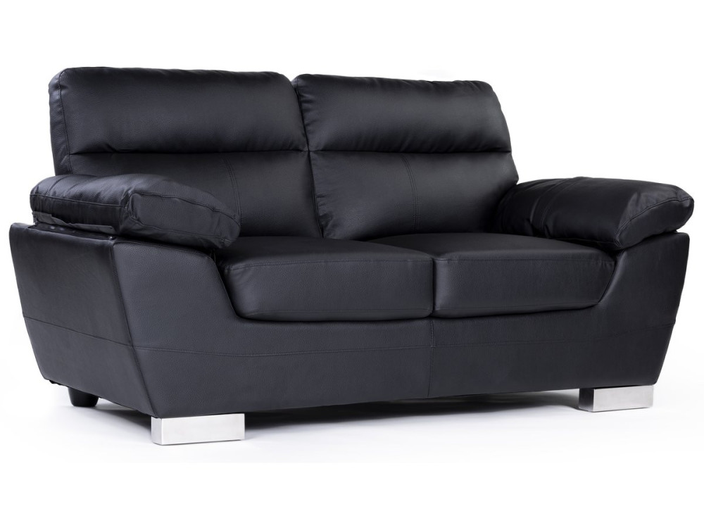 Bank gereconstrueerd leer en pvc meubel bankstel "Dallas" - 169 x 88 x 90 cm - 2 zits - Zwart