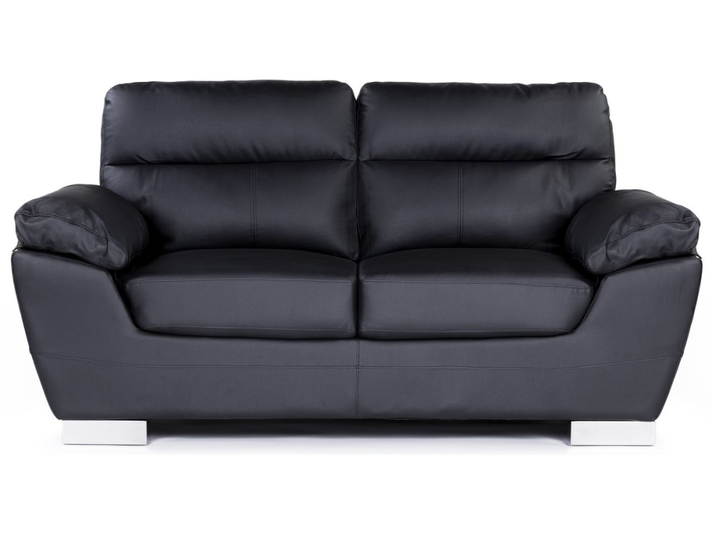 Bank gereconstrueerd leer en pvc meubel bankstel "Dallas" - 169 x 88 x 90 cm - 2 zits - Zwart