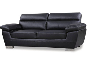 Bank gereconstrueerd leer en pvc meubel bankstel "Dallas" - 210 X 88 X 90 cm - 3 zits - Zwart