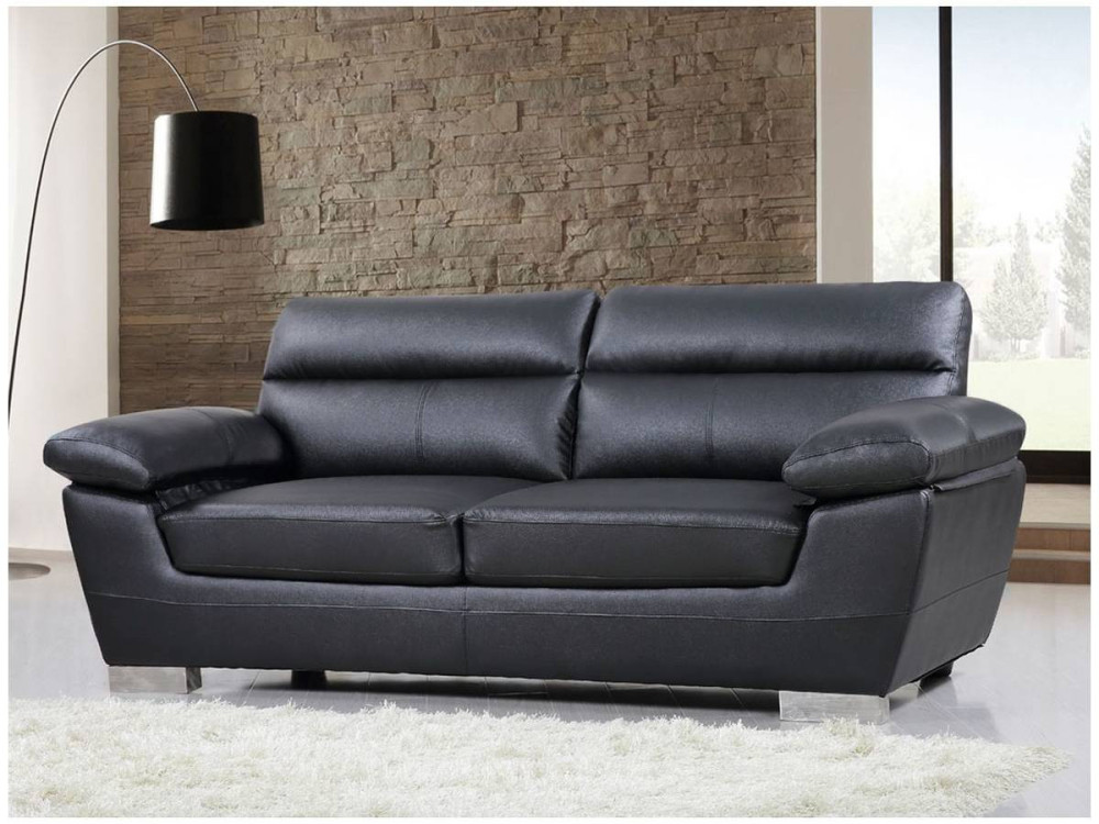 Bank gereconstrueerd leer en pvc meubel bankstel "Dallas" - 210 X 88 X 90 cm - 3 zits - Zwart