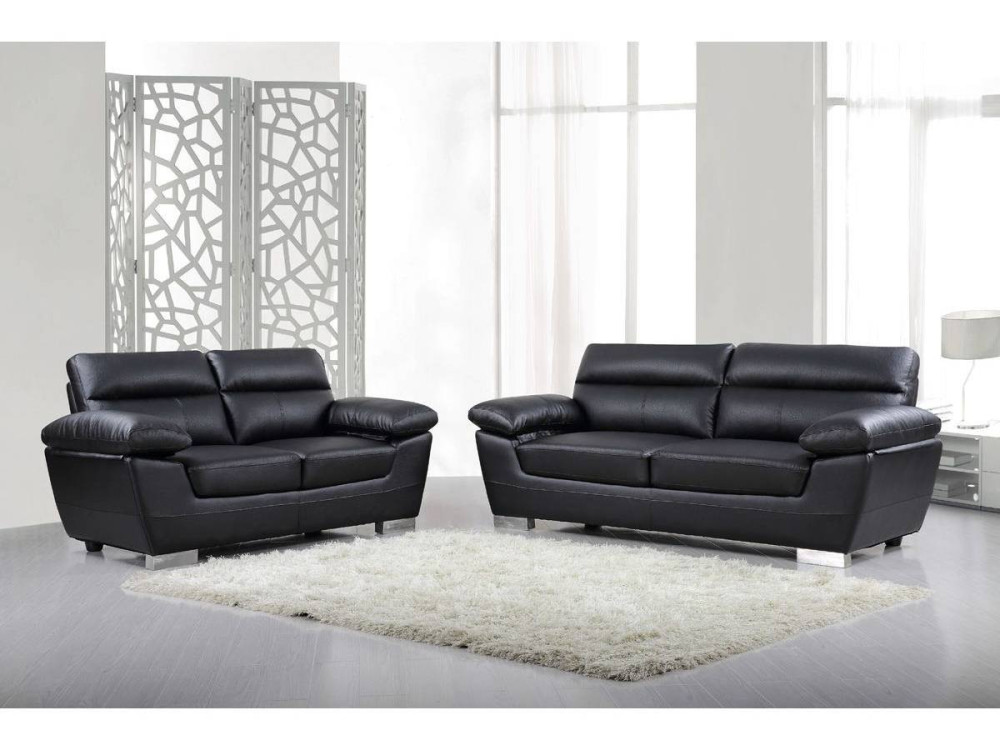 Bank gereconstrueerd leer en pvc meubel bankstel "Dallas" - 210 X 88 X 90 cm - 3 zits - Zwart