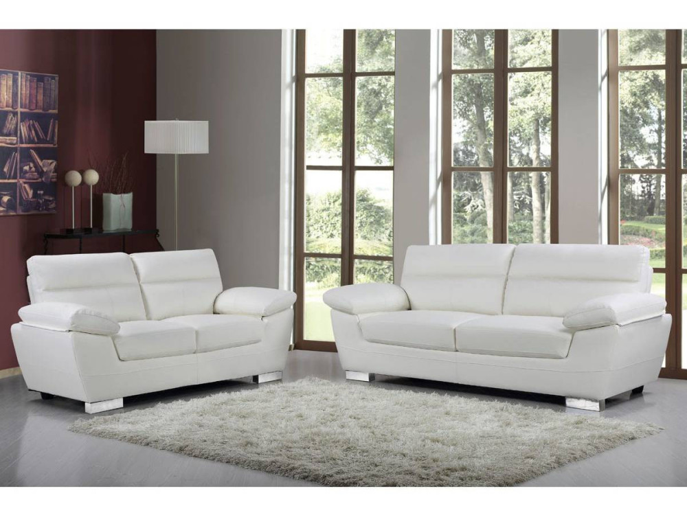 Bank gereconstrueerd leer en pvc meubel bankstel "Dallas" - 169 x 88 x 90 cm - 2 zits - Wit