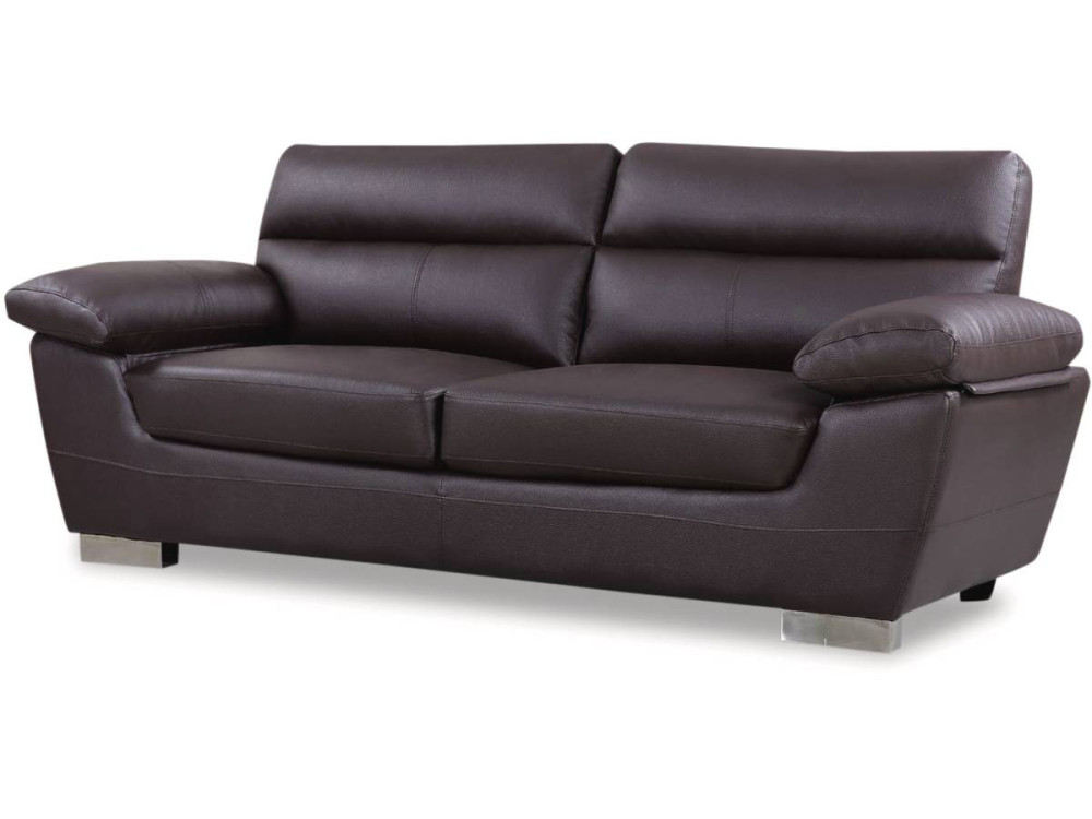 Bank gereconstrueerd leer en pvc meubel bankstel "Dallas" - 210 x 88 x 90 cm - 3 zits - Chocolade bruin