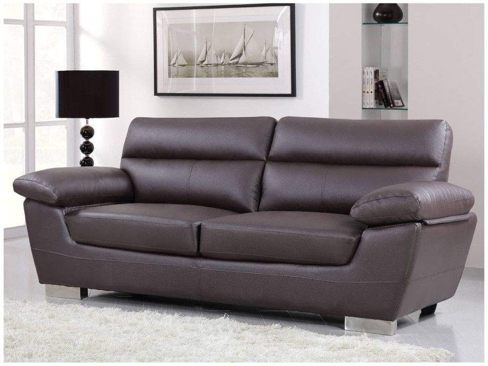 Bank gereconstrueerd leer en pvc meubel bankstel "Dallas" - 210 x 88 x 90 cm - 3 zits - Chocolade bruin