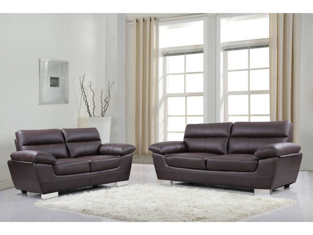 Bank gereconstrueerd leer en pvc meubel bankstel "Dallas" - 210 x 88 x 90 cm - 3 zits - Chocolade bruin